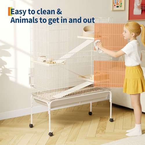 4-Tier Guinea Pig Cage, 55" H Large Nation Cage with Water Bottle, Bowl, Deep Tray, Metal Small Animal Cages On Wheels for Chinchillas, Guinea Pigs, Rabbit, Rat, Sugar Glider - size: 55" H