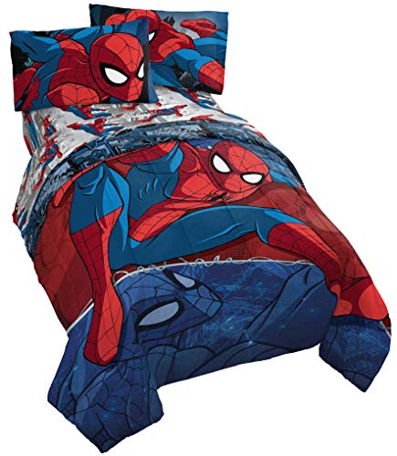 Marvel Spiderman Full Size Comforter Set 5 Piece Kids Bedding, Multi | Bed in a Bag, Comforter Sheets Pillowcases, Official Product, Soft Microfiber, Machine Washable, Easy Care, Boys Gift - color: Multi - Spiderman, size: Full