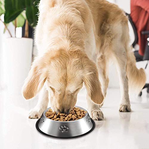YUDANSI 2 Stainless Steel Dog Bowls, Dog Feeding Dishes, Doggie Plate Food Bowls with Rubber Base, Medium and Large Pet Feeder for Food and Water (L-28.8oz) - size: L-28.8oz