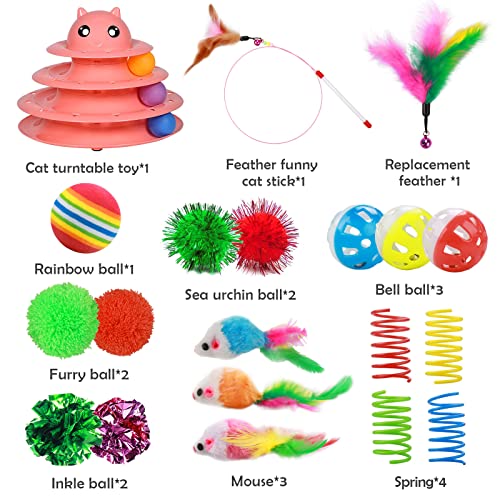 UPSKY 20 PCS Cat Toys Set with Teaser, Mice, Spring, and Various Ball Toys | Puzzle Kitten Toys, Sturdy Structure, Detachable Design, Easy to Assemble, Anti-Slip, Reduces Boredom for Indoor Cats - color: B-20PCS-Red