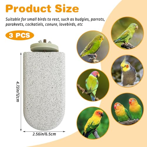 PINVNBY 3 PCS Large Bird Cage Perch Natural Parrot Beak Grinding Stone Calcium Parakeet Chew Toy Bird Stand Platform for Cockatiel Conure Lovebird Finch - color: Grey, size: L, 3 pcs