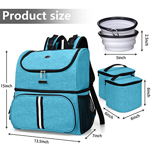 BAGLHER Pet Travel Bag, Double-Layer Pet Supplies Backpack (for All Pet Travel Supplies), Pet Travel Backpack with 2 Silicone Collapsible Bowls and 2 Food Baskets Sky Blue - color: Sky Blue