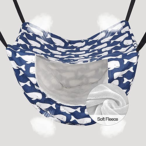 Petmolico Cat Hammock for Indoor Cats, 2 Tier Hanging Cat Cage Hammock with Soft Fleece Pet Bed for Kitten Raccoon Ferrets Gerbils, Blue Whale