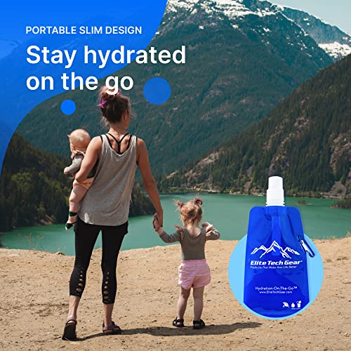 Elite Screens Collapsible Water Bottles - 10-Pack, 16.9 oz, Blue - Foldable & Reusable Water Bottle with Carabiner Strap for Hiking, Camping & Cycling - Long Flight Must-Haves & Theme Park Essentials
