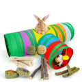 Bunny Tunnels & Tubes Collapsible 3 Way Rabbit Hideout with 13pcs Toys for Bunny Guinea Pig Hamster Chinchilla Hedgehog Rat Ferret Kitten (Colorful) - color: Colorful