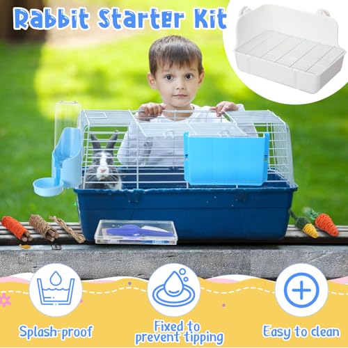 20 Pcs Rabbit Starter Kit Small Bunny Litter Box Animal Grooming Kit with Hanging Pet Bowls Water Bottle Bunny Toys Flannel Blankets with Cleaning Set for Guinea Pig Rabbit Accessories(Blue) - color: Blue