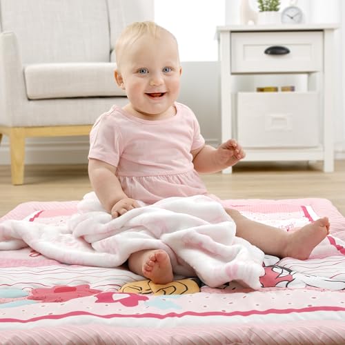 Minnie Mouse Hello Gorgeous Pink and White Floral 3 Piece Nursery Crib Bedding Set - Comforter, Fitted Crib Sheet, and Printed Blanket