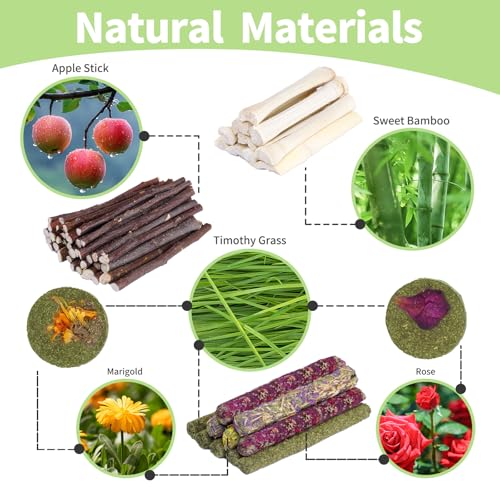 50-60 Pcs Rabbit Chew Toys, Guinea Pig, Hamster, Bunny Chew Toys, Sweet Bamboo, Apple Stick, Timothy Stick, Prevent Teeth Overgrowth, Clean Teeth