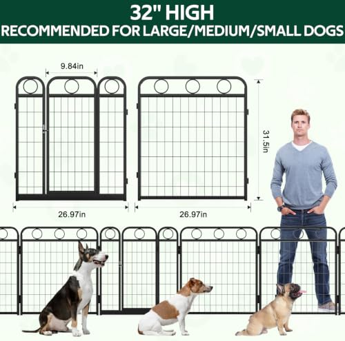 Dog Playpen - 32 Inch 8 Panel Metal Dog Pen with Door, Foldable Dog Crate Kennel Puppy playpen Exercise Pen for Large/Medium/Small Dogs, Indoor Outdoor Yard RV Camping - size: 32"H