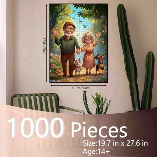 Old Man and Old Woman 1000 Piece Jigsaw Puzzles for Adults Couple Walking Painting Jigsaw Puzzle Cute Animal Dog 1000 Pieces Puzzles 20''x27”inch DIY Craft Puzzle Art Wall Decor Family Challengings - color: Artwork-19