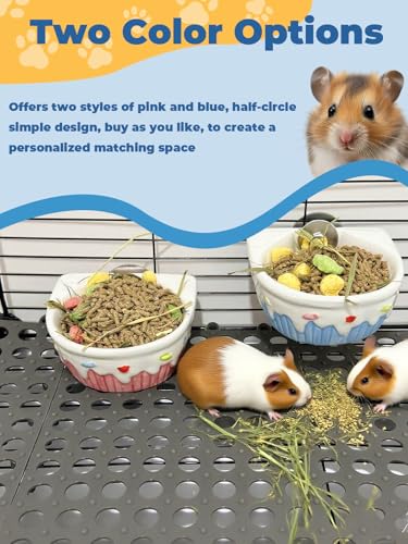 Chinchilla Food Bowl Ceramic Guinea Pig Cage Feeder Hanging Bunny Food Dish Small Animal Feeding Bowls for Syrian Hamster Ferret Gerbils (Blue) - color: Blue