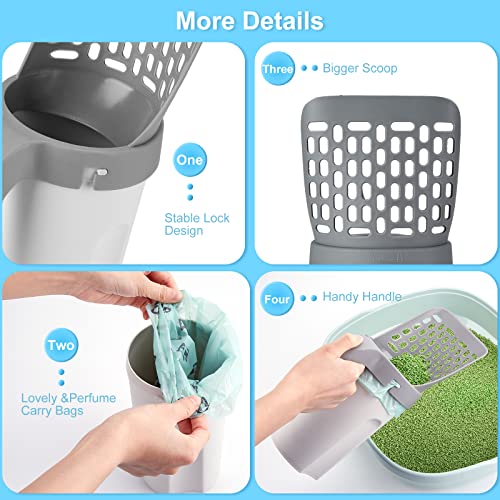 Cat Litter Scooper with Holder, Cat Litter Shovel with Waste Can,Refill Bag | 135 Refill Bags (9 Boxes of 15 Bags), Large Capacity Cat Scooper Portable Shovel