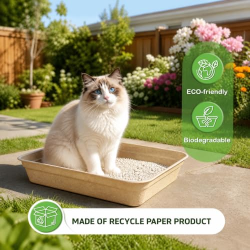 WUWEOT 8 Pack Disposable Cat Litter Box, Paper Cat Litter Tray Pet Litter Pan, 16.7" X 13" X 4" Travel Small Animal Clean Sifting Potty for Indoor Outdoor, Hamster, Guinea Pig, Mice, Bunny