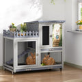 Wood Rabbit Hutch with Balcony Small Animal House Bunny Cage on Wheels | Ideal for multiple small animals, Featuring chewproof ramp & pull-out tray, Suitable for indoor or outdoor use