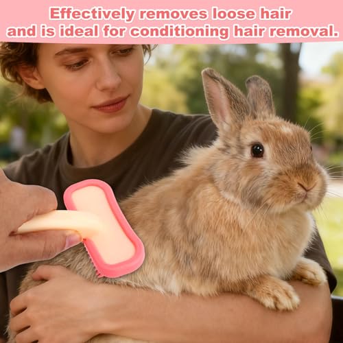 Rabbits Bunny Brush, 13.5x9cm/5.31x3.54in Durable Soft Silicone Rabbit Grooming Bunny Brush Practical Small Animal Massage Comb Suitable for Cats, Puppy Dogs, Kittens & Pets - color: pink