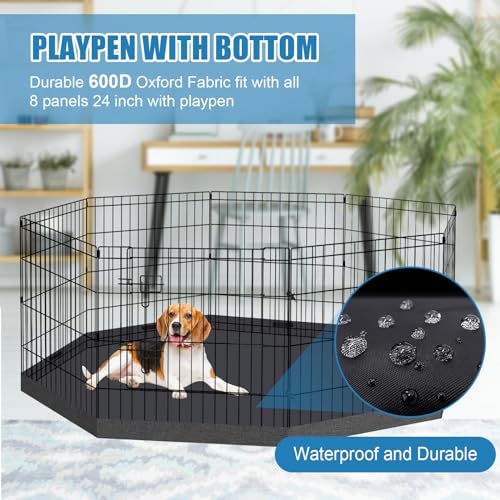 Peekaboo Dog Playpen 24" H 8-Panel with Top Cover & Bottom Pad, Black | 24 Inch 8 Panel Foldable Rustproof Metal Dog Playpen with Top Cover and Waterproof Bottom Pad - style: Playpen + top and bottom cover
