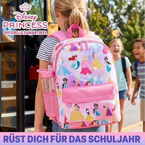Get Trend Disney Princess Kids Backpack with Water Bottle Set for Girls, 2 Pc 17in Bookbag with Padded Straps Gifts for Girls (Pink Princess) - color: Pink Princess
