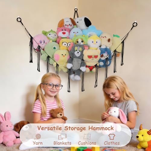 Stuffed Animal Storage Hammock Corner,55 Inch Large No Drill Toy Net,Black | Handcrafted Natural 100% Cotton Stuffy Hammock,Boho Macrame Toy Net,Stuffed Animals Storage Plush Holder,Nursery Room Decor - color: Black, size: X-Large Simple Style