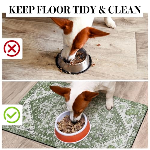 Dog Food Mats for Floors, Absorbent Dog Bowl Mat for Food and Water Dispenser Mat, Quick Dry Cat Food Mat Pet Supplies - color: Dark Green, size: S(12"×20")