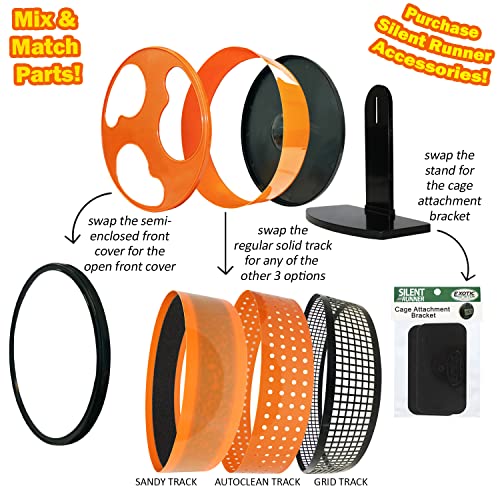 Exotic Nutrition Silent Runner 12" Regular Wheel + Autoclean Track + Sandy Track + Cage Attachment - Pet Exercise Wheel Package Set - for Sugar Gliders, Female Rats, Hamsters, Mice, Small Pets