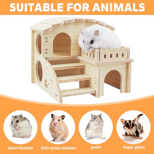 Tiny Hamster Maze Wood House - Fun Staircase House - Seesaw for Small Animals - Rat Mouse Hideouts Dwarf Gerbil Syrian Pet