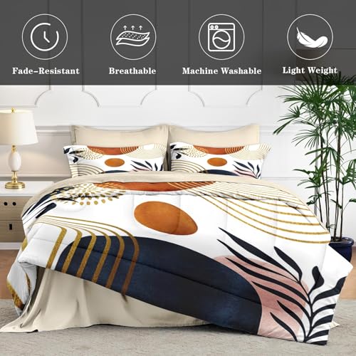 WeCozy Twin Comforter Set with Sheets, 5 Pieces Mid Century Bedding | Bed in A Bag for All Season, Sun Boho Geometric Leaf, Pillowcase & Sham for Kids and Adults - color: Boho Geometric, size: Twin