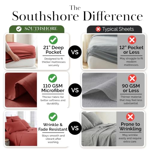 Southshore Fine Living, Inc. Twin XL Sheet Set 4 Piece, 21 Inch Deep Pocket Bed Sheets with 2 Pillowcases, Microfiber Wrinkle Free Easy Care Pet Hair Resistant Bedding - Marsala (Terracotta Sheets) - color: 05 - Marsala (Terra Cotta), size: Twin XL
