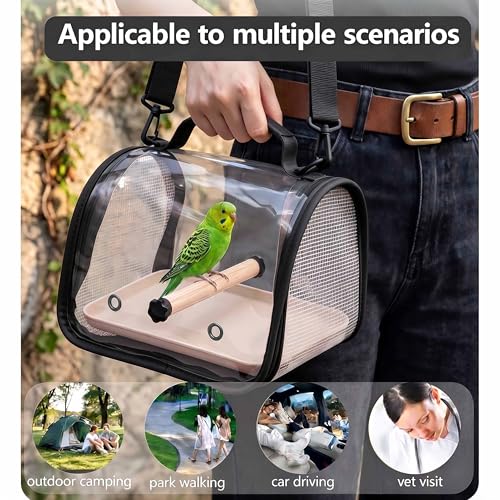 Bird Carrier Backpack with Breathable Mesh Windows, Portable Parrot Travel Cage with Perch and Removable Tray, Hands Free Small Bird Carrier Bag for Vet Visits, Hiking, Travel and Outdoor Use - color: Black
