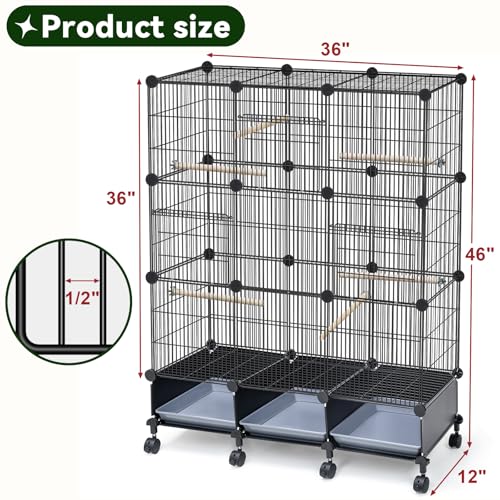 VISCOO Encrypted MetalBird Cage (46" x 36" x 12") for Parrot Parakeets | Bird Cages with Wooden Perches,Slide-Out Tray, Water Bottle & Feeder, for Parrot,Parakeets,Cockatiel,Small Mid-Sized Birds - size: 16.1"L x 12.6"W x 7.3"H