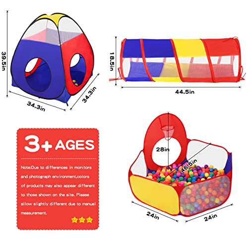 GeerWest 3 in 1 Kids Play Tent for Toddler with Baby Ball Pit and Play Tunnel, Children Indoor Outdoor Playhouse with Climbing Tunnel Toy for Toddlers, Boys and Girls Best Birthday Gifts（No Balls） - style: 3 In 1 Kids Play Tent