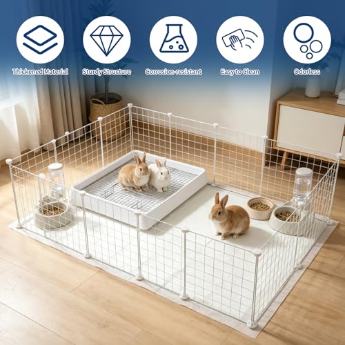 FHTONGE Extra Large Rabbit Litter Box Training Tray with Large Steel Grids | Low Entry Bunny Litter Pan, Rectangular Pet Toilet for Small Animal Rodent Guinea Pig Ferret Squirrel Opossum Sugar Glider - color: 0.6" Stee Grids + 0.4" PP Grids, size: 22x18x3