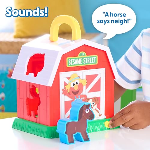 Just Play Sesame Street Elmo's Learn & Sort Barn with Music and Sounds | 6-pieces, Teaches Toddlers Shapes, Sounds, and Problem-Solving Skills, Toy for Girls, Boys, Kids, Ages 2 and Up