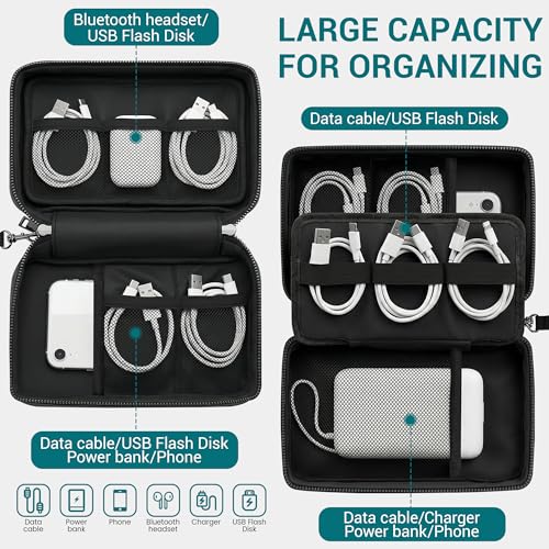 Fireproof Electronics Organizer Travel Case, Black | Water Resistant Tech Accessories Pouch, Explosion-proof Cord Storage Bag, Fireproof Zipper for Phone, Power Bank, Cables, USB