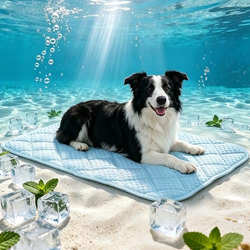 Dog Cooling Mat 35.4" x 23.6", Double-Sided Dog Cooling Mat, Q-MAX>0.45, Washable Portable Cooling Mat for Dogs, Crate, Couch & Car - size: Large - 35.4 x 23.6 Inch