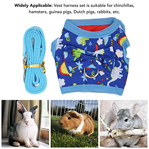 Bunny Harness Leash Set, Escape Proof Adjustable Walking Vest for Outdoor Walks Small Pets Polyester Nylon Cartoon Dinosaur 1 Set