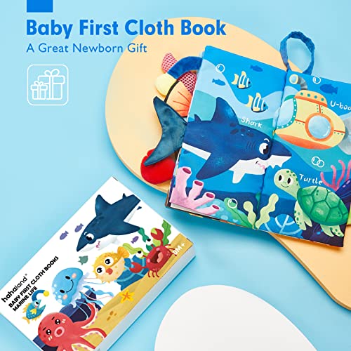 hahaland Baby Books 0-6 Months, Infant Tummy Time Baby Toys 6 to 12 Months | Touch Feel Book Baby Gifts for Boy Girl 0-3 Months Learning Toy Baby Birthday Easter Basket Stuffers 1PCS - style: Marine Tails