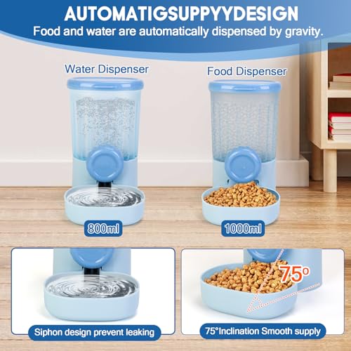 35oz Rabbit Feeder Guinea Pig Water Bottle,Hanging Automatic Food Water Dispenser,Food Feeder for Ferret Guinea Pig Rabbit Cat Bunny Cage Accessories - color: Blue