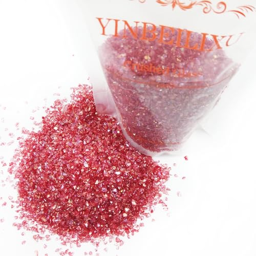 Crushed Glass Glitter, Broken Stones Shattered Glass Chips for Resin Art Crafts, Epoxy Resin Supplies, Geod Painting, DIY Art Projects, Jewelry Making, 2-4mm, 200g/7oz (Red) - color: Red