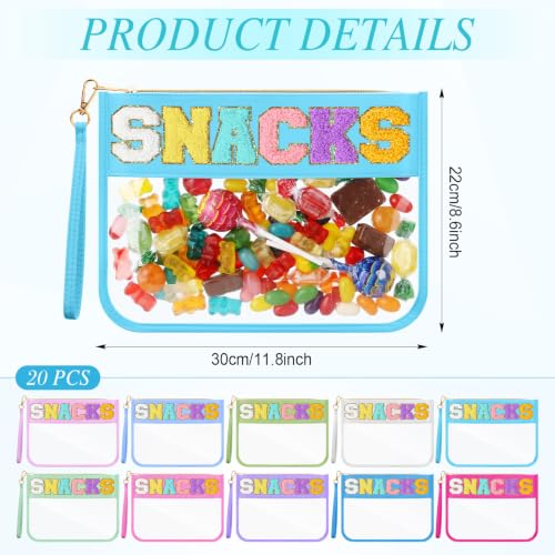 Kacctyen 20 Pcs Chenille Letter Cheer Bags Cheerleader Clear Makeup Bags Snacks Pouch Bulk Preppy Patch Cosmetic Pouch with Wrist Strap Zipper for Travel Team Cheerleaders (Fashion Color) - color: fashion color