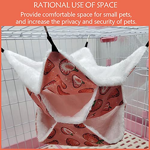 LEFTSTARER Triple-Layer Sugar Glider Hammock Small Pet Animal Cage Accessories Bed for Rat Guinea Pig Ferret Hamster Chinchilla Playing Sleeping (1pcs Grey &1pcs Strawberry) - color: 1pcs Grey &1pcs Strawberry