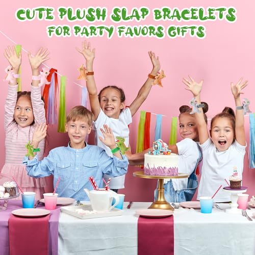 Lenwen 8 Pcs Stuffed Dinosaur Animals Slap Bracelets for Kids 8.66 Inch Back to School Plush Animal Bracelets Adopt a Dinosaur Party Favors Wrist Slap Snap Band Toy for Boys Girls Birthday Gifts - style: Dinosaur 2