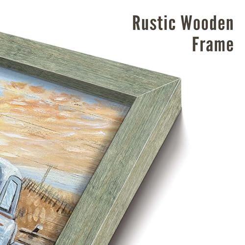 Farmhouse Wall Art Framed Picture: Rustic Farm Country Animal Print Decor Truck Wooden Artwork Pig Painting for Bathroom Bedroom Home 12 x 12 Inches - color: Pig on Truck, size: 12L" x 12W"