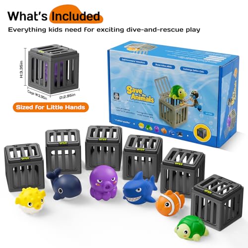 Pool Diving Toys for Kids, Underwater Swim Game Set with 6 Floating Sea Animals & 6 Dive Cages, Summer Water Toys for Pool, Bath & Beach Play, Birthday Gift for Boys Girls Ages 3-12