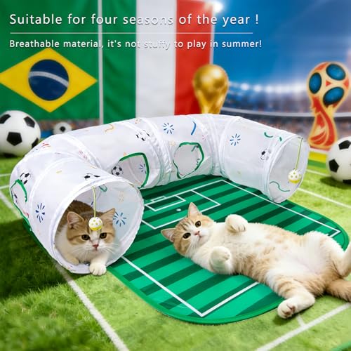 BAMY Football Cat Tunnel Bed, Collapsible Pet Tunnel Tubes Toys with Removable Mat for Summer Indoor Outdoor Ferret(Football) - color: Football