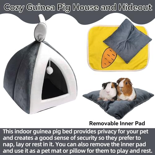 Guinea Pig Bed,Fleece Bunny Hideout House,Warm Rabbit Sleeping Bed with Pee Pad,Winter Large Hiding Hut for Hamster Ferret Rat Chinchilla Hedgehogs,Grey - color: Grey