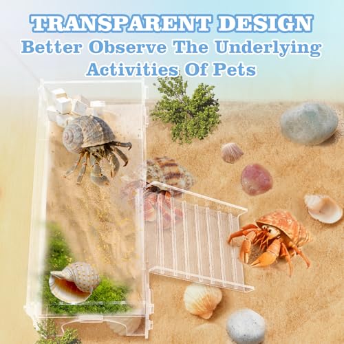 Acrylic Platforms for Hamster Cage, Climbing Platform with Ladder, Clear Hideout Cave Accessories for Gerbils Hermit Crab