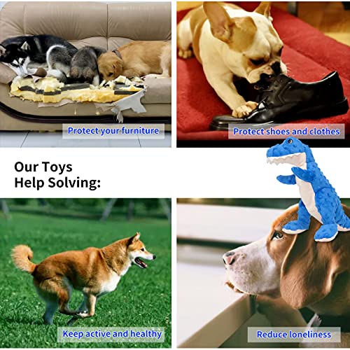 DODODOLA Dog Toys Blue Dinosaur Stuffed Squeaky Puppy Toy for Small Large Dogs - color: Blue Dinosaur