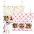 Lesnala 2 Pcs Canvas Hanging Bunny Hay Feeder Bags 3 Holes 2 Styles | Rabbit hay feeder Bag, Guinea Pig Hay Bag, Large Capacity Cotton Canvas Fabric, for Chinchillas Hamsters & Other Small Pets - color: Rabbit pattern