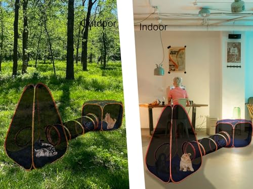 Portable Cat Small Animals Playpen DIY Outdoor Enclosures Freely Combinable 2in1 4in1 6in1 Pop Up Pet Play Tent Tunnel Cube House for Cat Puppy Rabbit (4in1 Tower Tent Tunnel) - color: 4in1 Tower tent tunnel