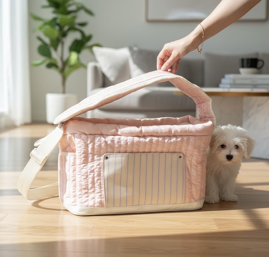 Tristan Home Luxury Quilted Pet Carrier Tote Bag, Waterproof, Adjustable Shoulder Strap, 42cm x 28cm x 20cm (Pink) - color: Pink